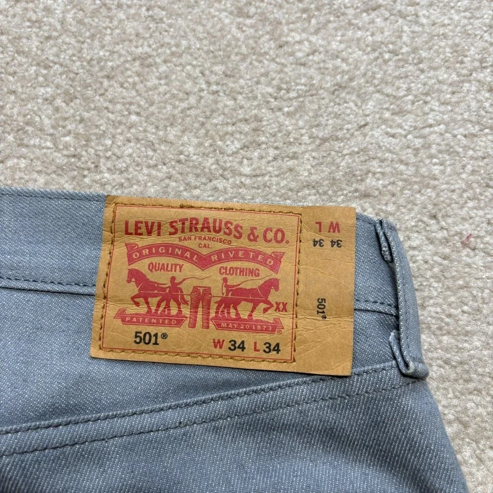 Vtg Levis‎ 501 Jeans Mens 34x34 Gray Regular Fit Straight Leg Denim Pants Casual